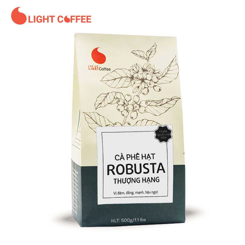 Cà phê Robusta dạng hạt để pha máy nguyên chất 100% - Loại Thượng hạng Light Coffee - 500g