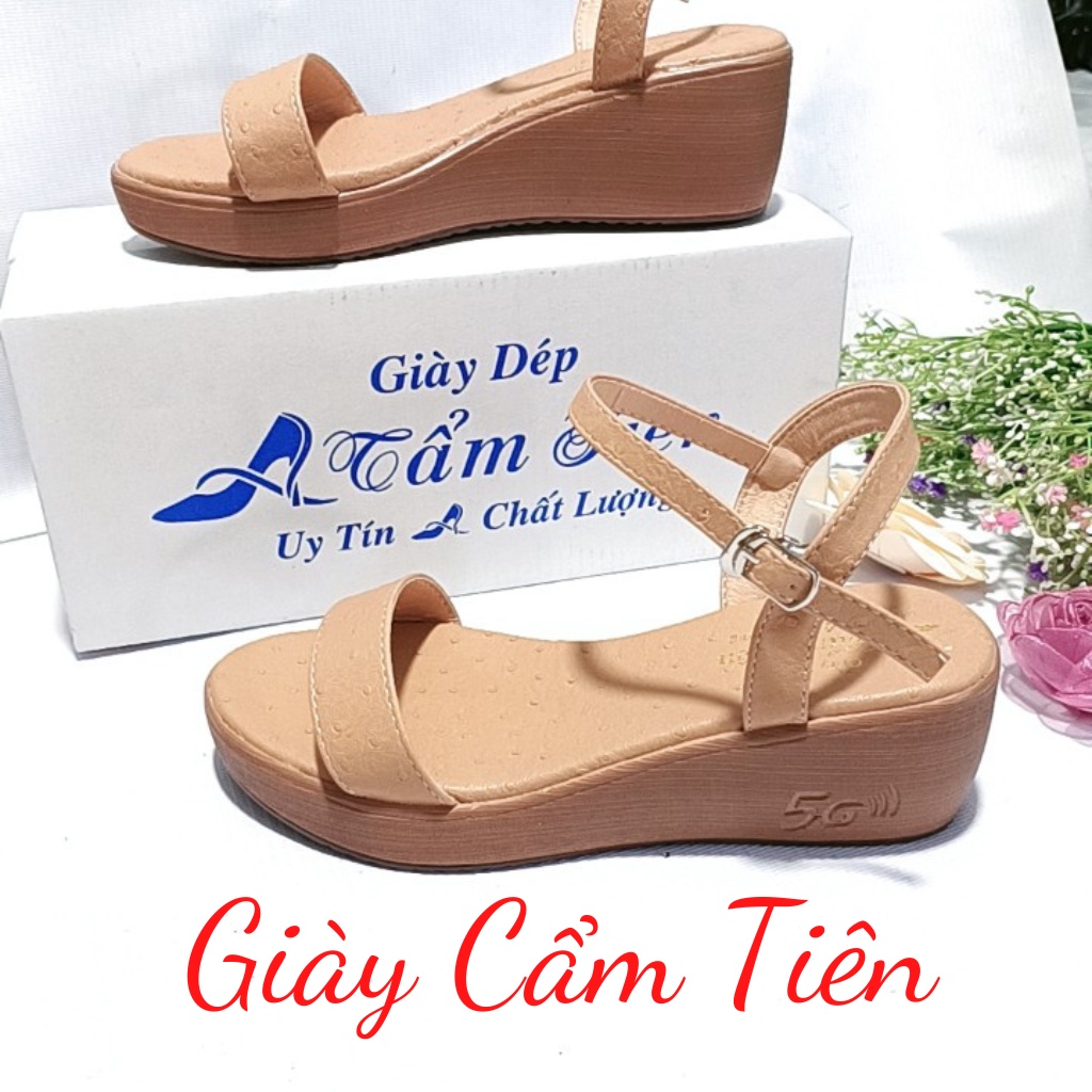 giày xăng đan Cẩm Tiên cao 5cm đế xuồng màu kem (big sze 35 đến 44)