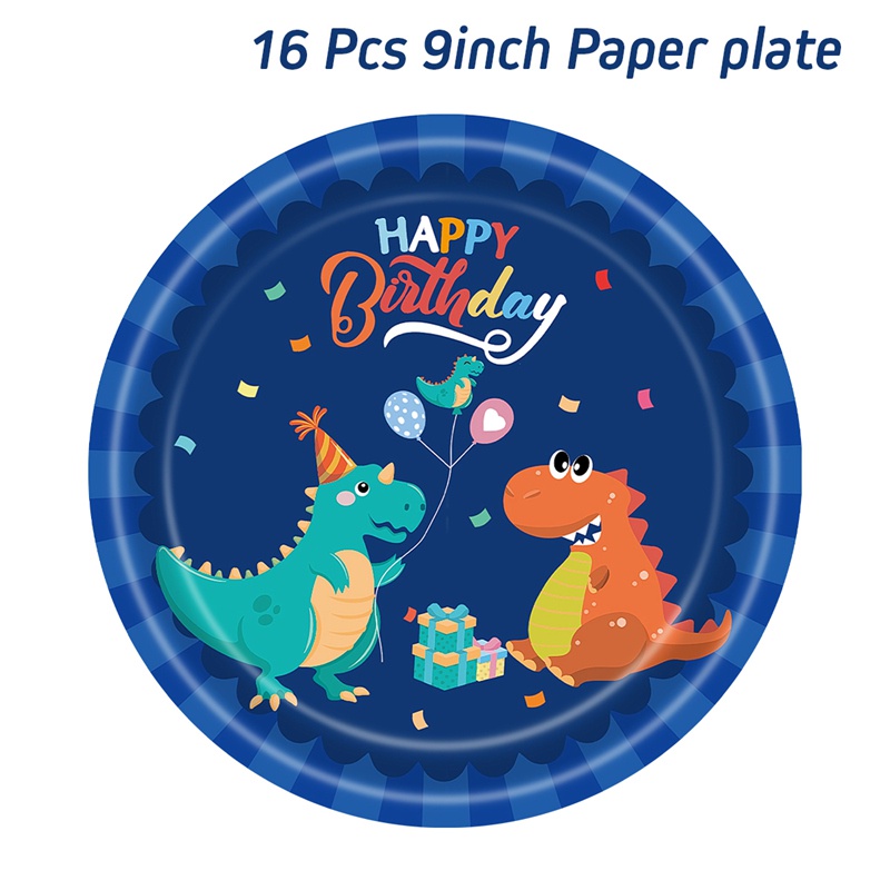 Bộ Dụng Cụ Bàn Ăn 16 Cốc In Hình Khủng Long Hoạt Hình Dùng Một Lần Trang Trí Tiệc Sinh Nhật Cho Bé Trai