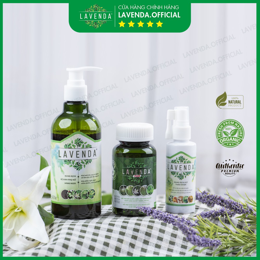 Combo bộ 3 LAVENDA xóa sổ khí hư, huyết trắng, nấm ngứa (1 xịt Lavenda 60ml + 1 rửa Lavenda 275ml + 1 Lavenda Plus 50g)