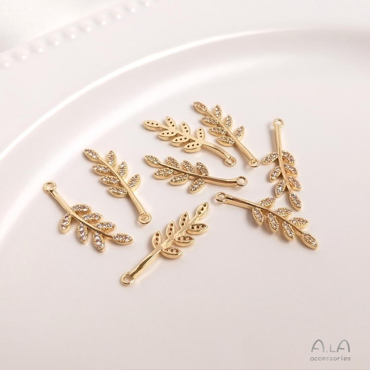 Mặt Vòng cổ 14K Đá zircon Hình Cành Lá Nhiều Màu Sắc