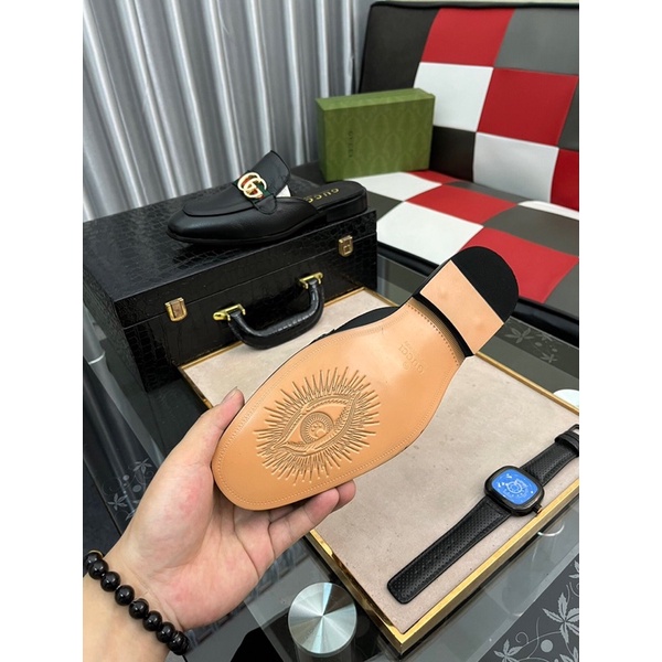 Giày sục nam logo thương hiệu Gucci GC/GG cao cấp da thật nhập khẩu mẫu mới mũi bo tròn