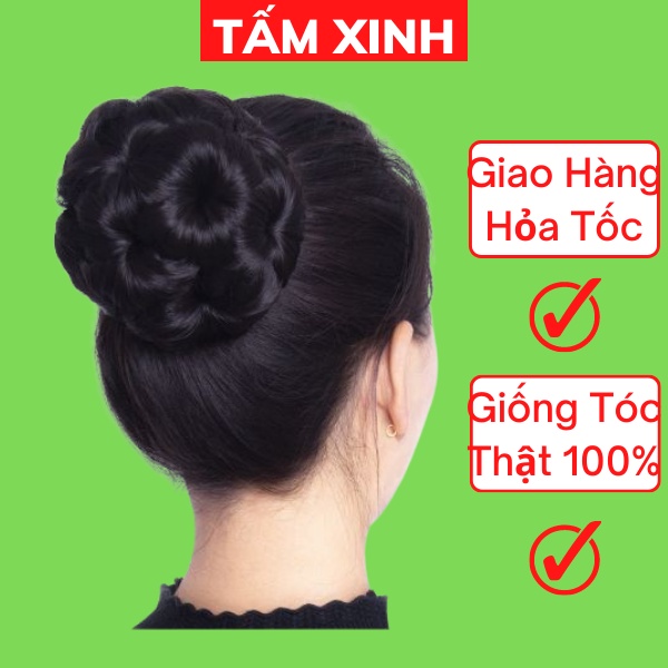 Búi tóc giả hoa thời trang trung niên đẹp, búi hoa không đá