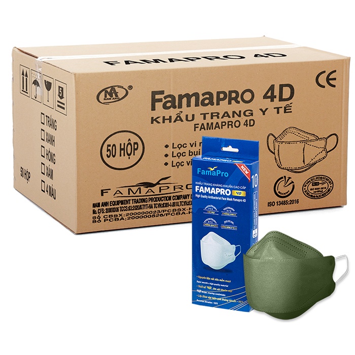 [4D MASK (KF94)THÙNG 50 HỌP] Khẩu trang y tế cao cấp kháng khuẩn Famapro 4D 10 cái/hộp