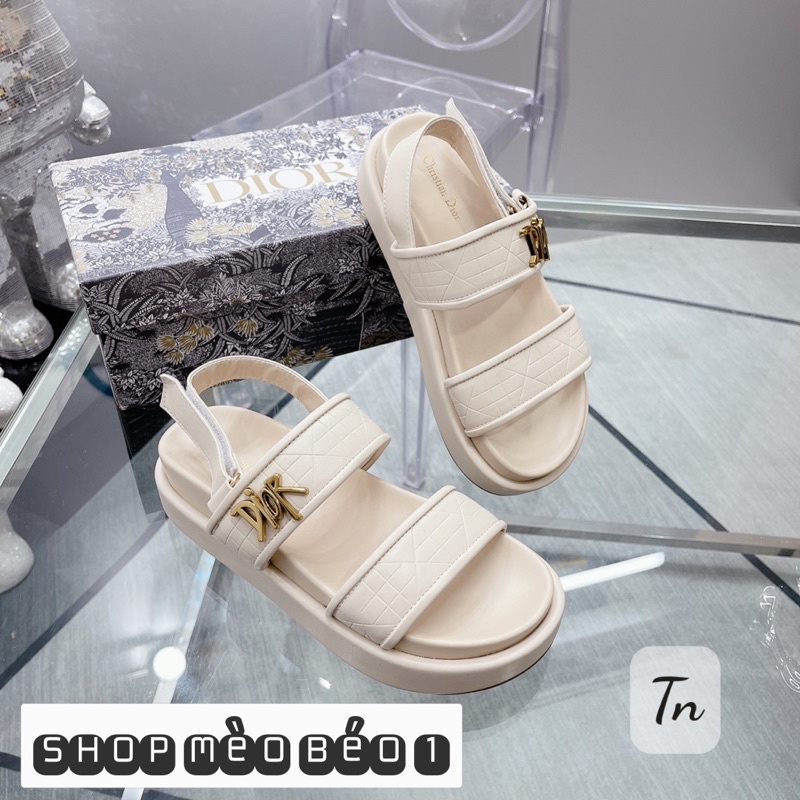 Sandal cd quai ngang vân kẻ đế bằng fullbox