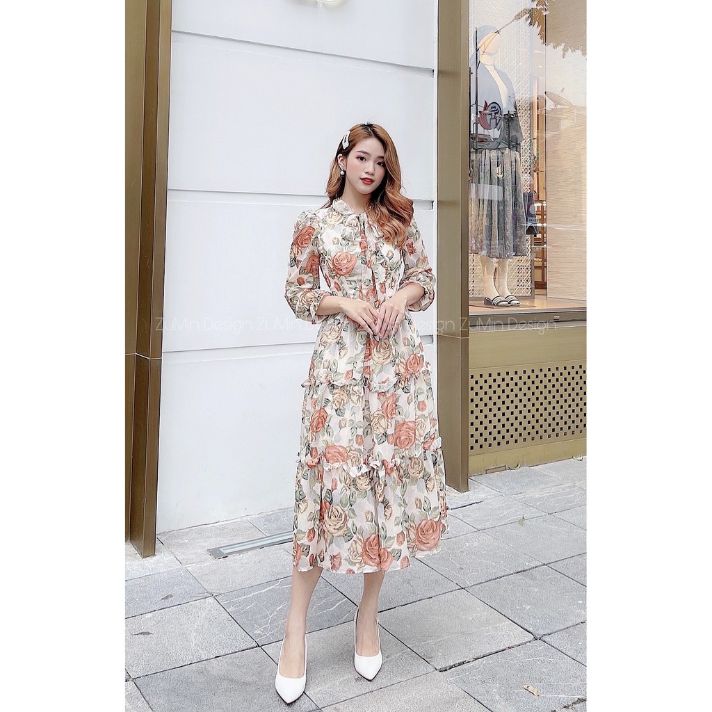 Váy 🌸 Váy Hoa Nữ dáng xòe cổ nơ thiết kế | BigBuy360 - bigbuy360.vn