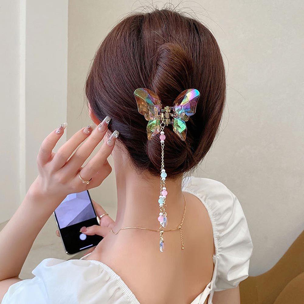 IVORY Kẹp Càng Cua Cá Mập Phối Tua Rua Phong Cách Vintage Cho Nữ