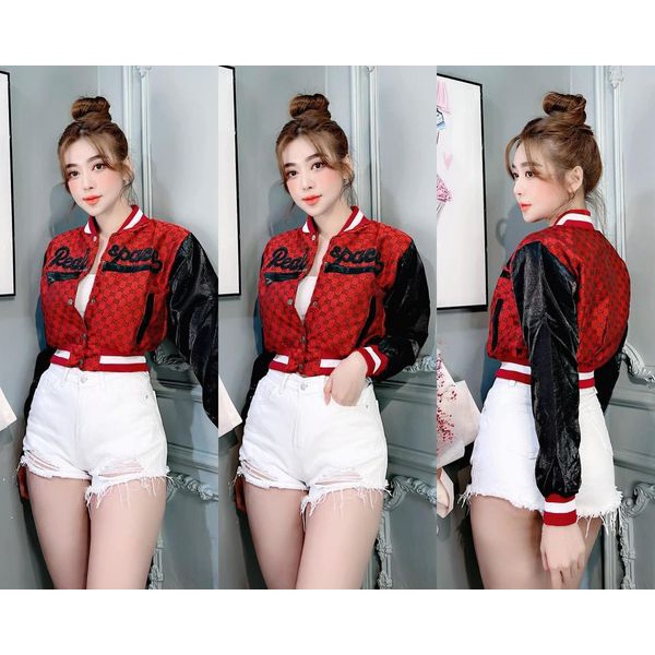 Áo Khoác Lửng Bomber Nữ Chất Liệu Gấm Cao Cấp Phối Tay Phi Xà Cừ Sang Trọng Mẫu Áo Khoác Chống Nắng Nữ