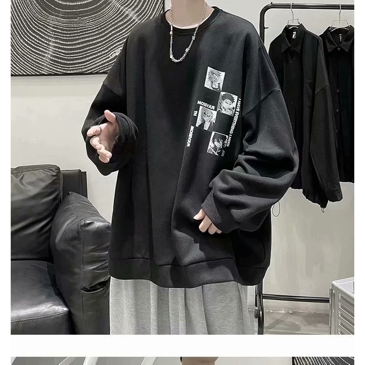 Áo Sweater Dáng Rộng In Hoạt Hình Phong Cách Nhật Bản 3 Màu Size M-5Xl Hợp Thời Trang Cho Các Cặp Đôi
