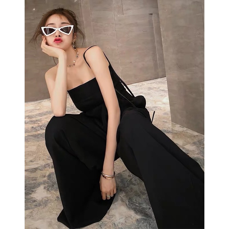 [Mã FATHANG5 giảm 10K đơn 50K] (HÌNH THẬT) Jumpsuit Dài Ống Rộng (ĐEN)