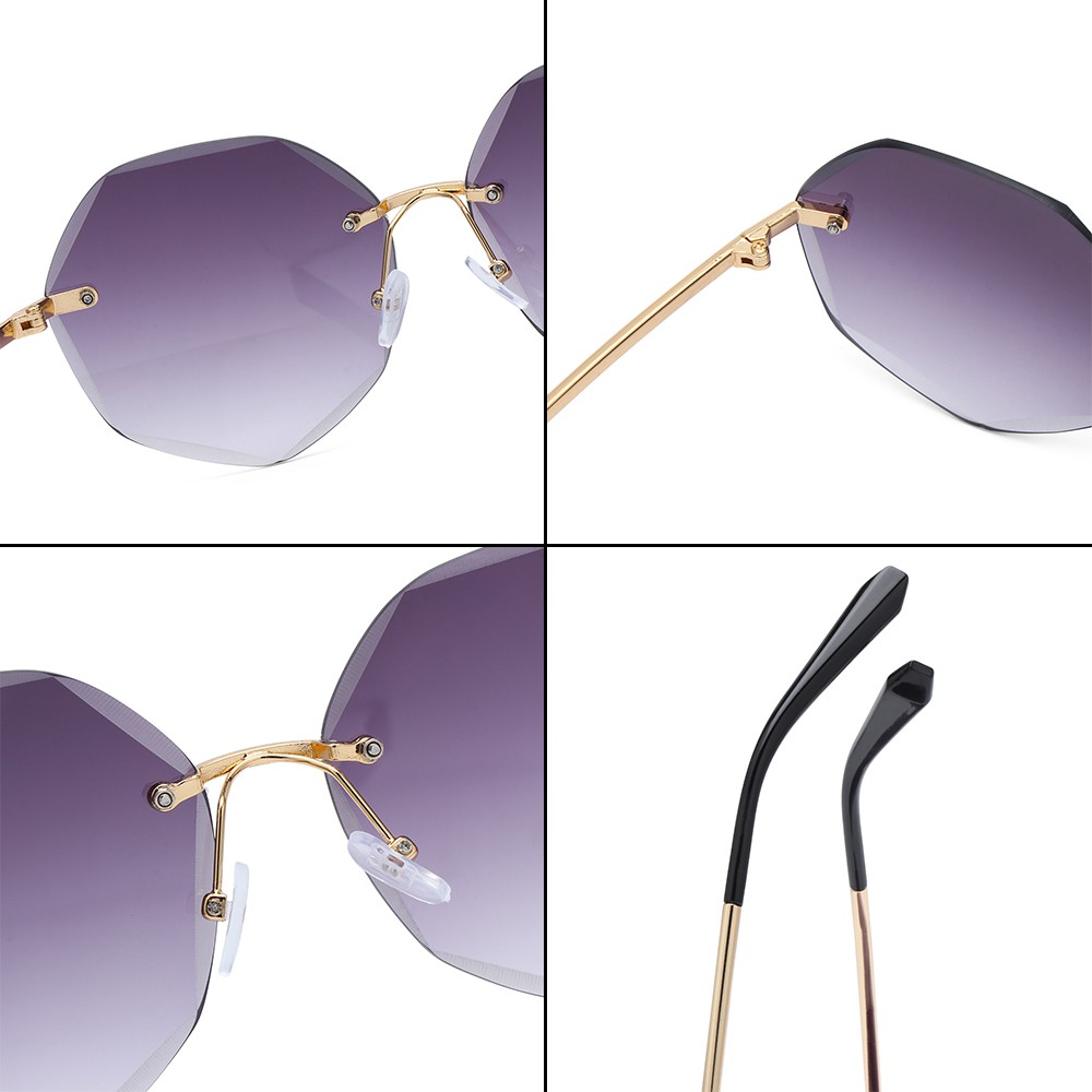 MIHAN1 Fashion Rimless Sunglasses Vintage Diamond Cutting Lens Women's Sunglasses Trendy Metal Frame UV400 Protection Classic Frameless Eyewear Tinted Lens Sun Glasses