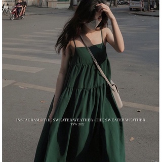  Váy hai dây baby doll dáng xòe đầm baby doll màu xanh phong cách tiểu thư dịu dàng nữ tính 