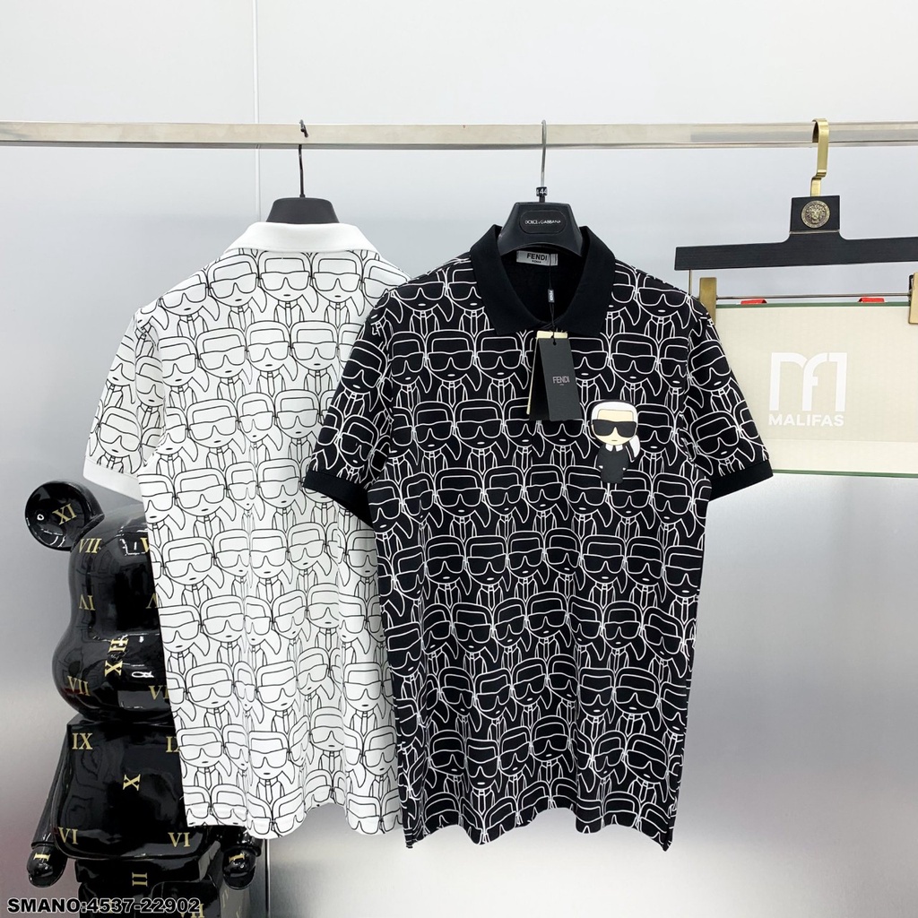 Áo thun polo nam có cổ tay ngắn phối họa tiết hình người chất vải cotton sang đẹp giá rẻ