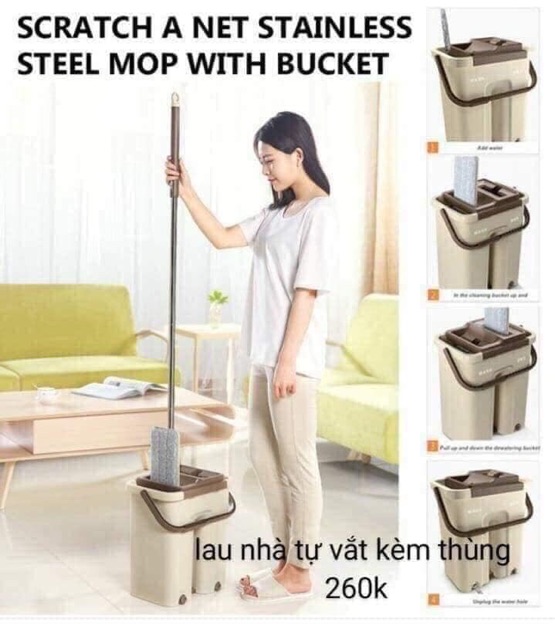 Bộ chổi lau nhà tự vắt (kèm bông thay thế)