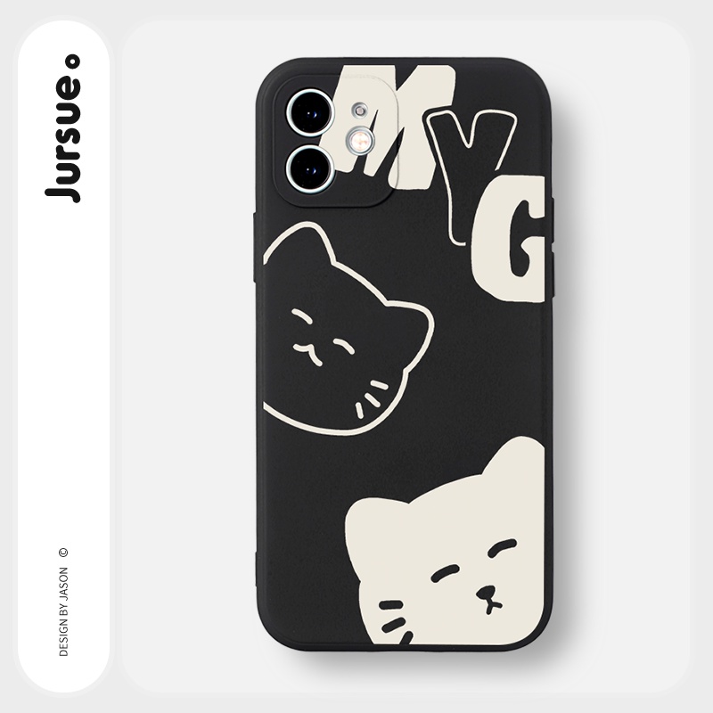 Ốp lưng JURSUE mềm hoạt hình dễ thương đẹp đen Cho iPhone 13 12 11 Pro Max SE 2020 X XR XS 8 7 ip 6S 6 Plus kute Y2108