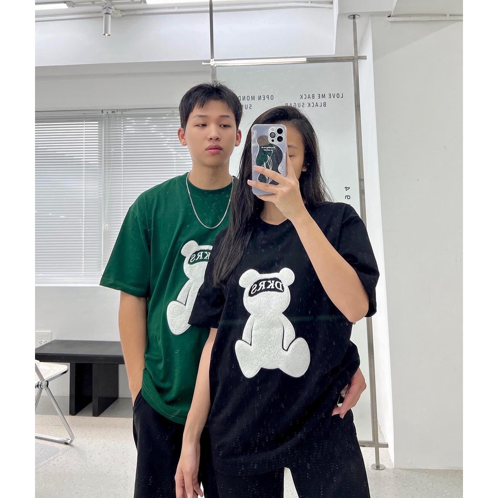 ÁO THUN NAM NỮ MÀU ĐEN_XANH HOT TREND ÁO THUN GẤU DKRS SIÊU DỄ THƯƠNG