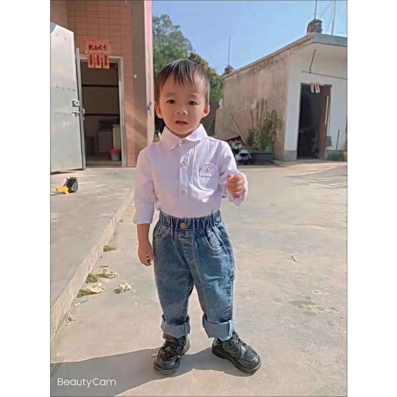 Áo sơ mi trơn dài tay cổ đức nhiều màu cho bé trai cao 80-150cm, nặng 8-35kg