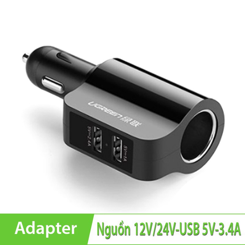 Tẩu Sạc điện thoại máy tính bảng 2 cổng USB 2.0 trên ô tô cao cấp chính hãng UGREEN 20394