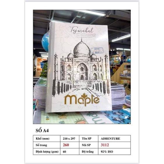Sổ bìa bồi may gáy Maple 200/260/300/360 trang dòng kẻ ngang Cao cấp