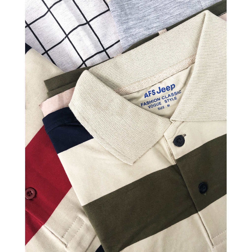 ẢNH THẬT - Áo thun nam có cổ ngắn tay in sọc phù hợp mặc đi làm - PS024 | BigBuy360 - bigbuy360.vn