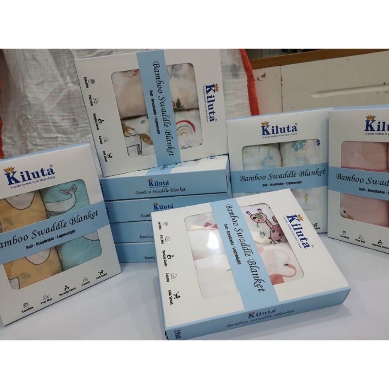 Hộp 2 khăn 100% sợi tre Kiluta chính hãng hàng cao cấp