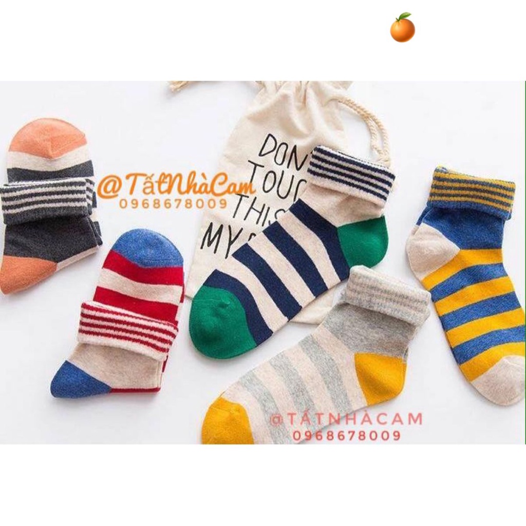 TẤT CAO CỔ NỮ VỚ CAO CỔ NAM Tất sọc khoang 5 màu CAM CAM VINTAGE