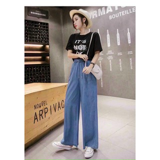 QUẦN DENIM ỐNG SUÔNG LƯNG THUN