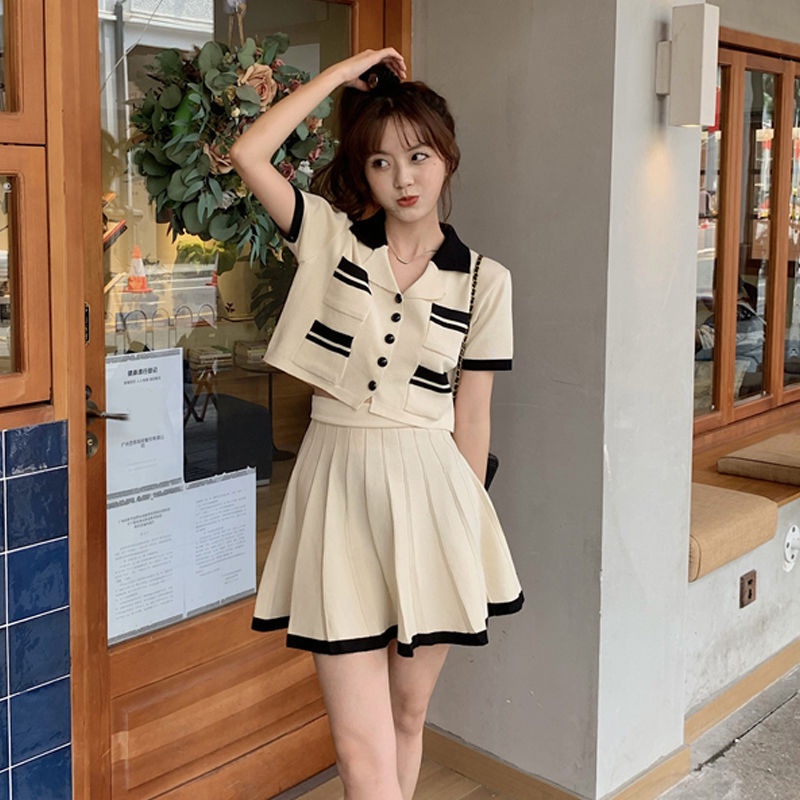 Bộ Áo Dệt Kim Phối Chân Váy Cỡ Nhỏ Thời Trang Cho Nữ