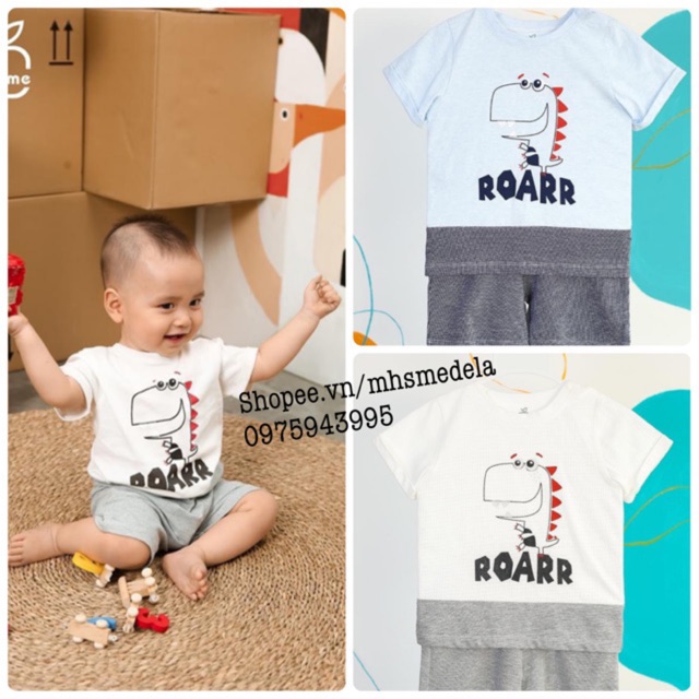 SS143 bộ cộc La Pomme khủng long ROARR (2 mầu xanh và trắng ghi)