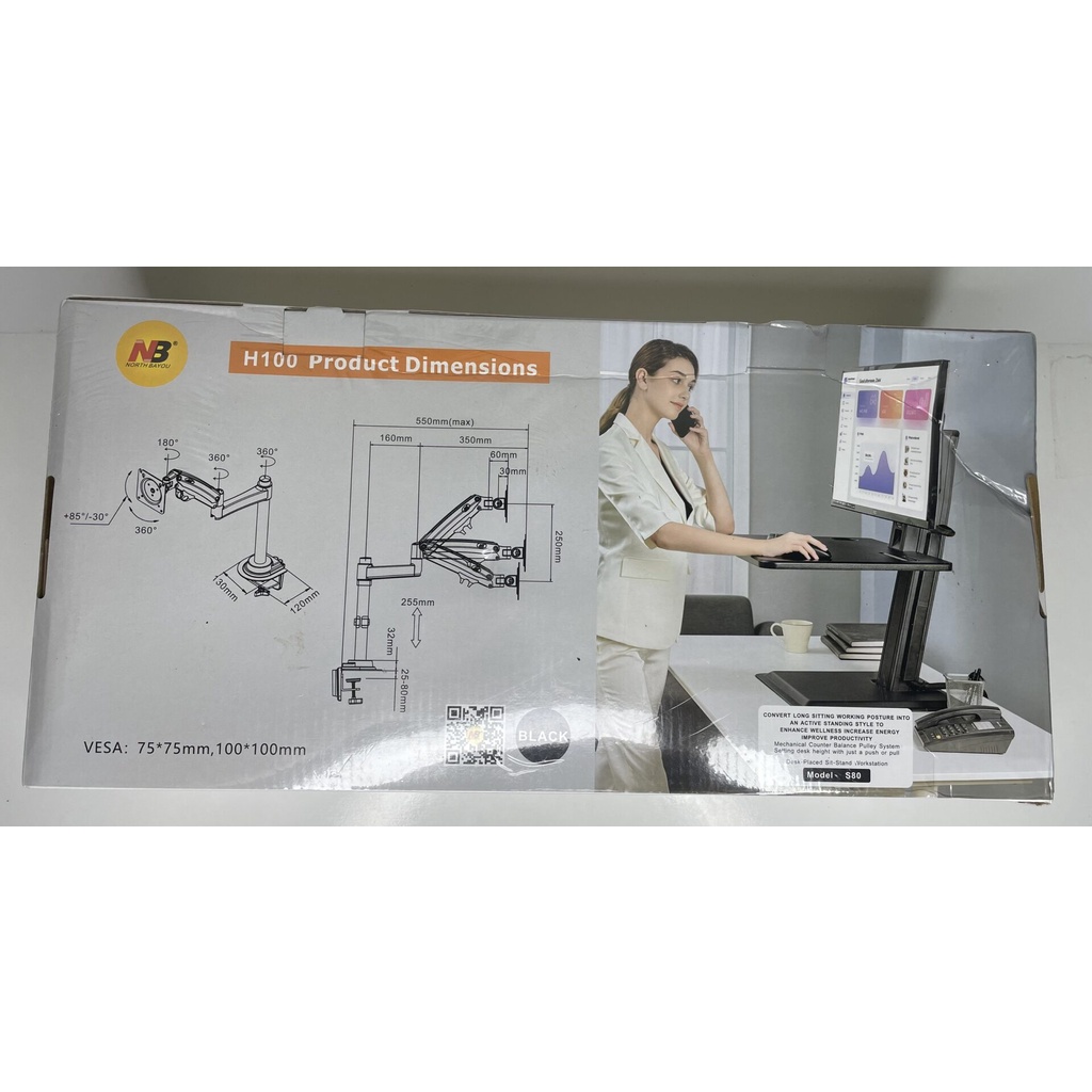 Giá Treo Màn Hình NB H100 22 - 35 Inch - Tay Treo Màn Hình Máy Tính Gắn Bàn Xoay 360 Độ