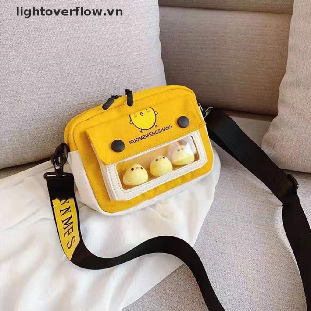 Túi Đeo Chéo Vải Canvas Hình Chú Gà Con Dễ Thương Dành Cho Nữ