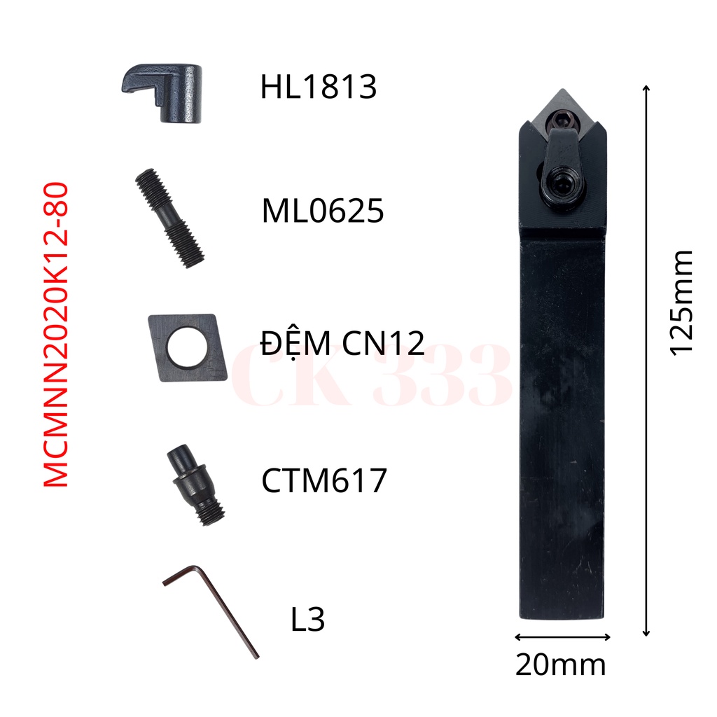 CÁN DAO TIỆN 16 20 25 CNC MCMNN1616H12-80 , MCMNN2020K12 - 80 , MCMNN2525M12 - 80 TIỆN GÓC 50 ĐỘ LẮP MẢNH CN12