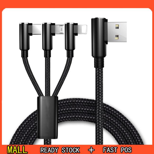 Dây cáp 3 trong 1 cổng Micro USB Type C cho iPhone 90 độ