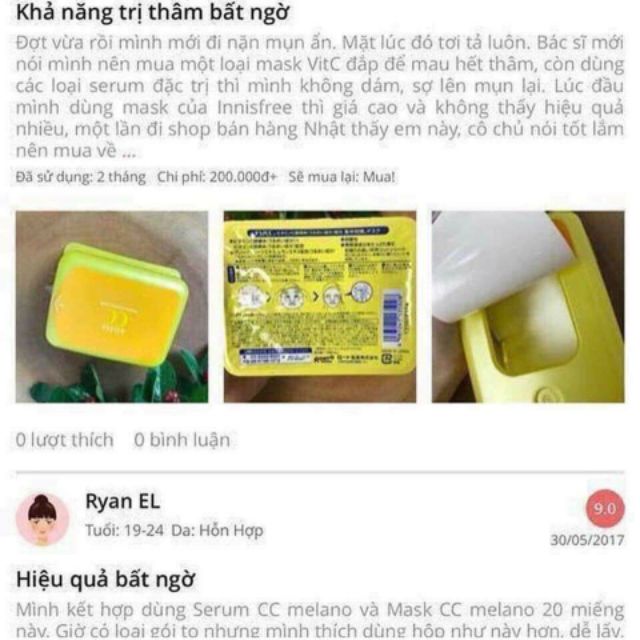 MẶT NẠ DƯỠNG DA MELANO CC GIÚP DA TRẮNG HỒNG