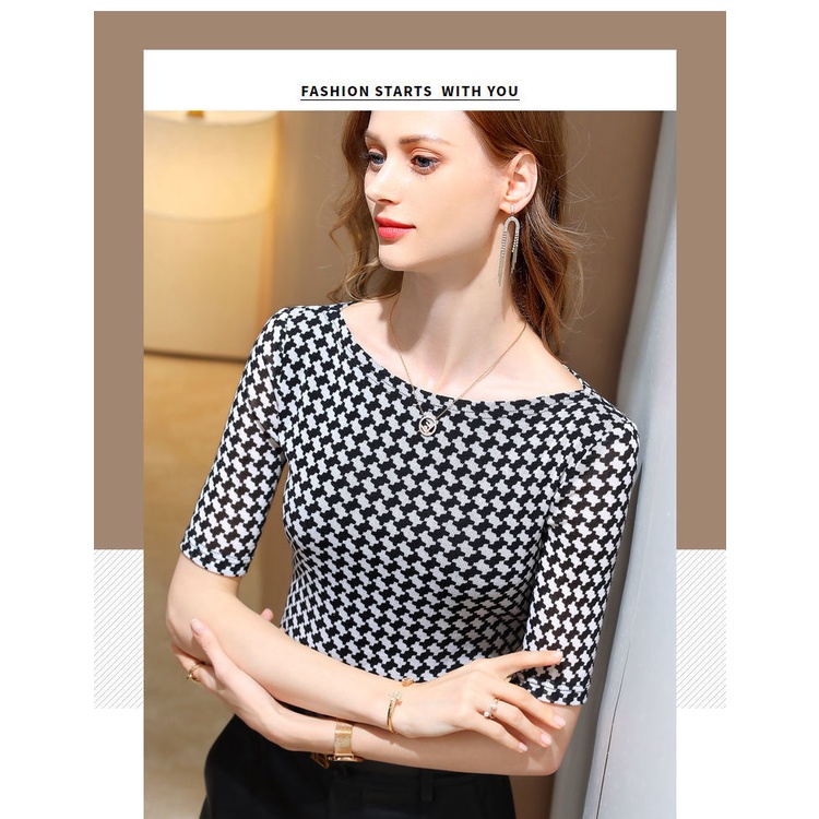 Áo Sơ Mi Tay Ngắn Hở Vai Kẻ Sọc Ca Rô Kiểu Phương Tây Trẻ Trung