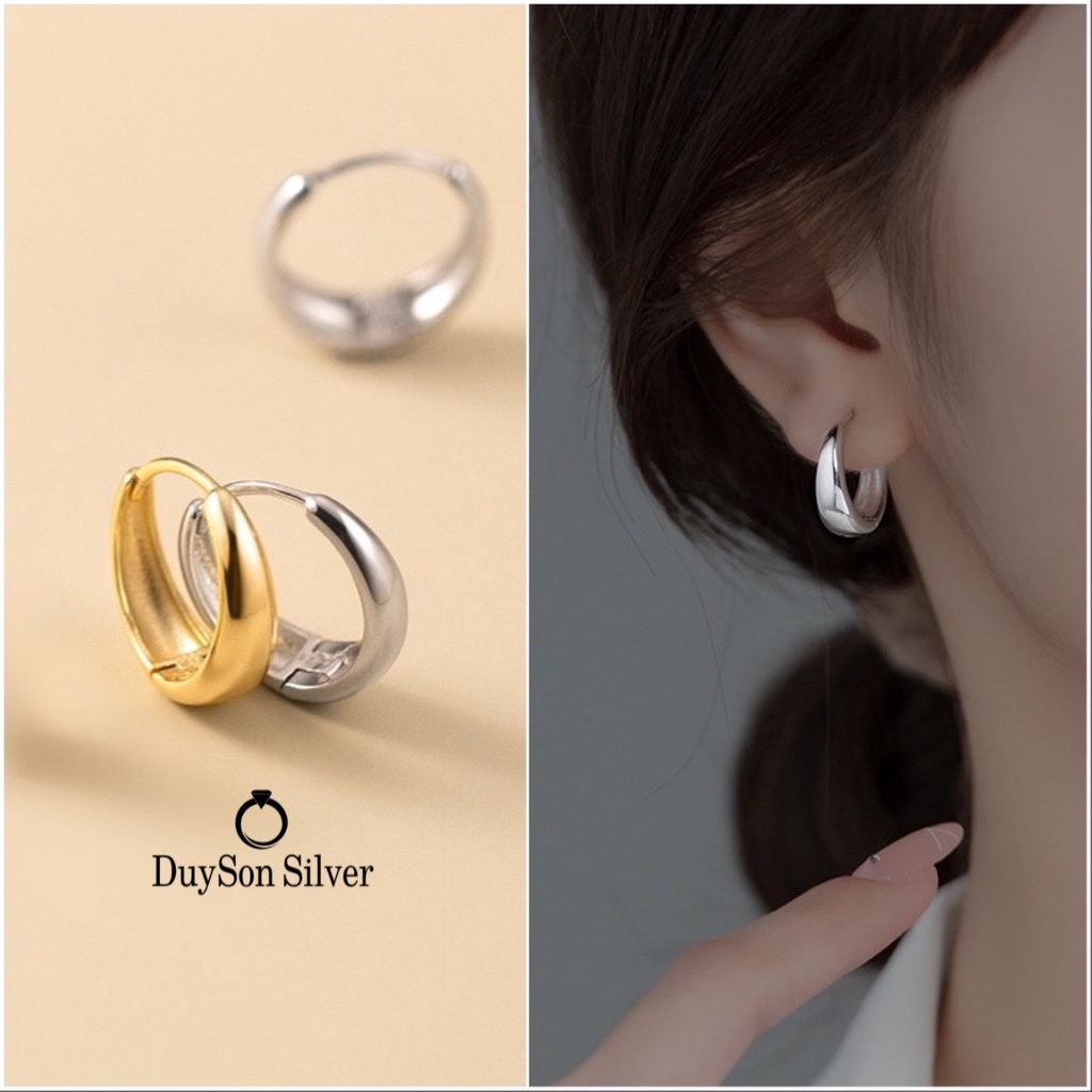 Khuyên tai bạc nữ vòng tròn hình giọt nước, Bông tai bạc Ý 925 mạ vàng DUYSON SILVER (1 chiếc) [KVTTXK7]