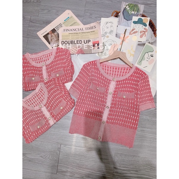 Áo len hồng kẻ nhũ c | BigBuy360 - bigbuy360.vn