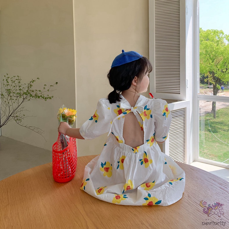 Đầm Công Chúa Hở Lưng Họa Tiết Hoa Dễ Thương Thời Trang Mùa Hè Cho Bé Gái