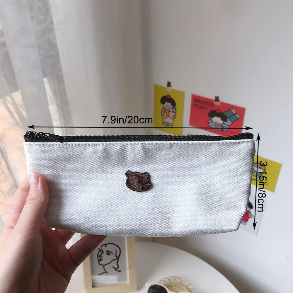 Túi Đựng Bút Bằng Vải Canvas Thêu Hình Mèo / Gấu Dễ Thương Sáng Tạo Phong Cách Hàn Quốc