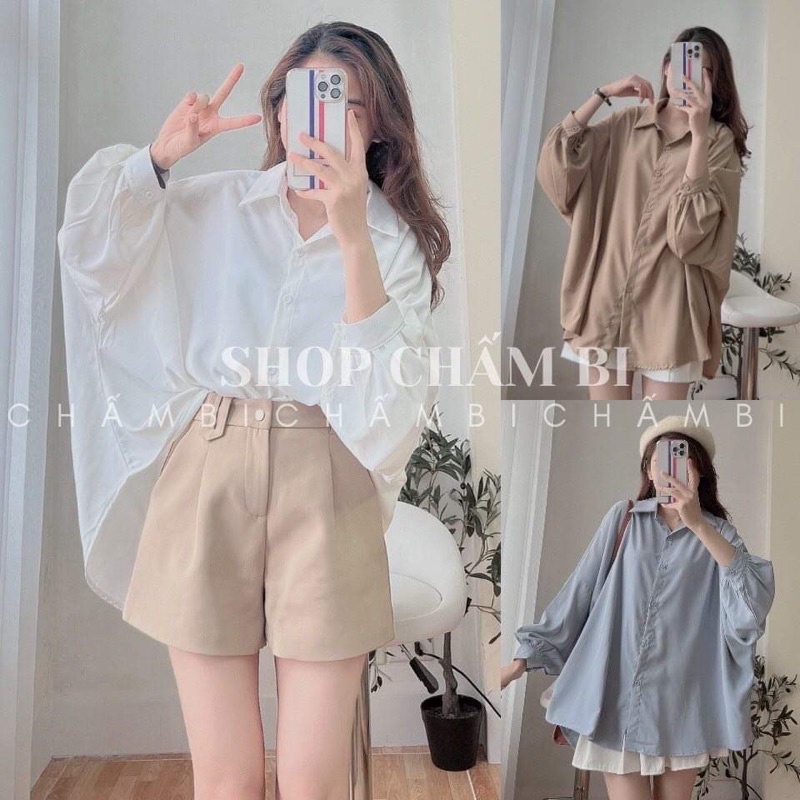 Áo sơ mi vạt sau dài chất thô lụa mềm