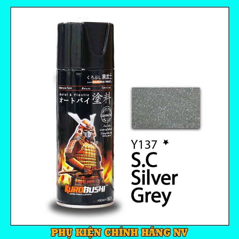 Sơn Samurai màu bạc S.C Y137 chính hãng, sơn xịt động cơ. dàn áo xe máy chịu nhiệt, chống nứt nẻ, kháng xăng