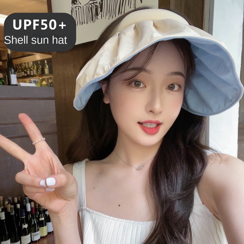 Mũ Chống Nắng Vành Rộng Hở Chóp Có Keo Dán Màu Đen Chống Tia Cực Tím Phong Cách Mới Mùa Hè Đi Biển Cho Nữ