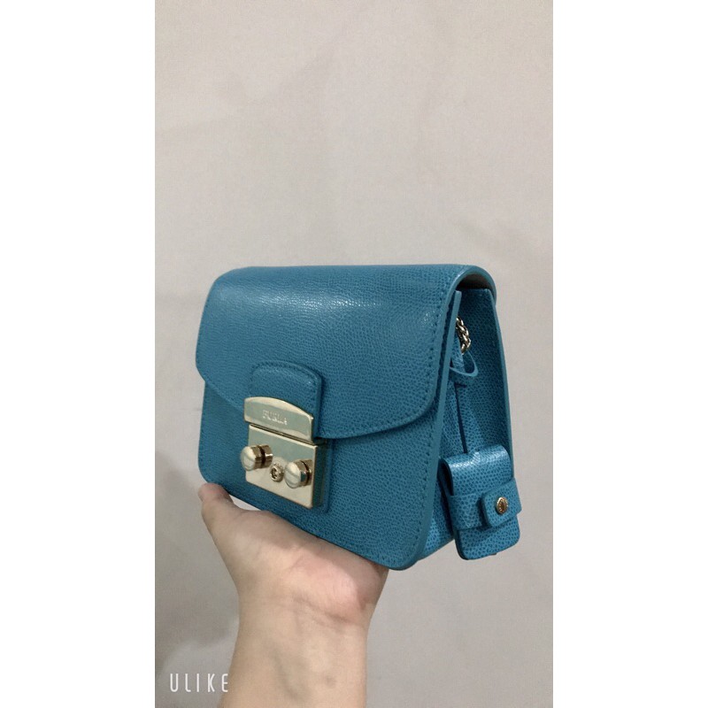 Túi xách Furla size 17cm mini màu Turchese hot hiếm auth like new