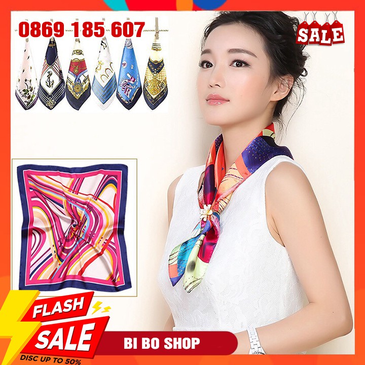 Khăn Vuông Lụa Satin Quoàng Cổ Nhiều Mẫu Thanh Lịch Size 50x50cm