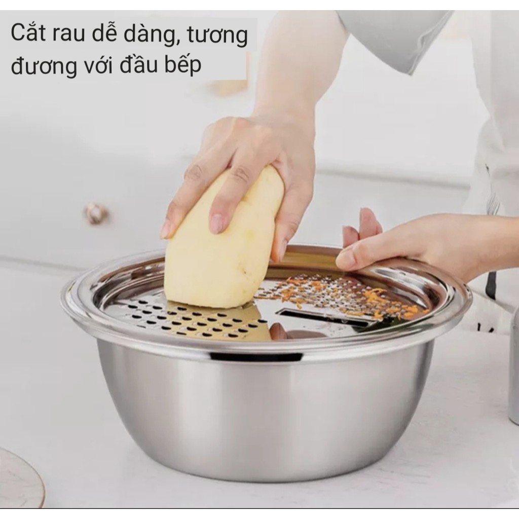 [FREESHIP] BỘ 3 MÓN THAU, RỔ INOX BÀO CỦ, QUẢ