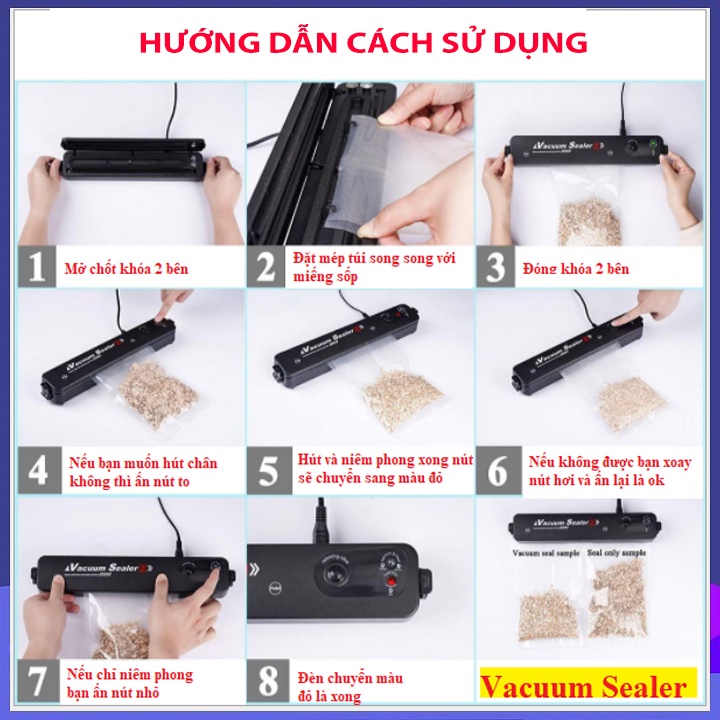 [Mẫu tết 2022] Máy hút chân không thực phẩm mini cầm tay Vacuum Selaer công suất 90W kiêm máy hàn miệng túi