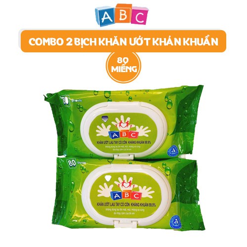 Combo 2 Khăn Ướt Lau Tay Kháng Khuẩn ABC Khử Mùi - 80 Tờ