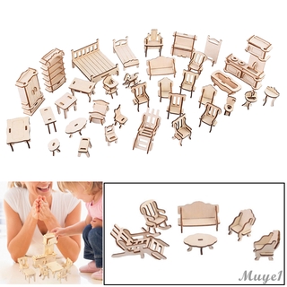Bộ nội thất nhà búp bê 3d bằng gỗ