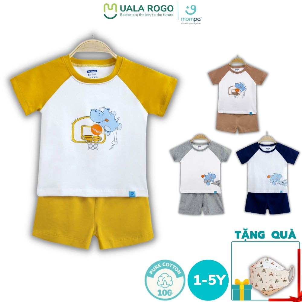 Bộ quần áo cộc tay hè cho bé Mompa 1-5 tuổi vải cotton thoáng mát cổ tròn thấm hút 602