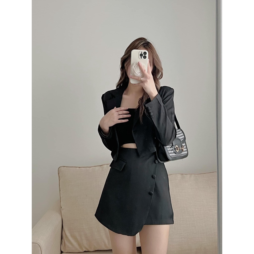 Set áo vest croptop dài tay kèm quần giả váy cúc bọc siêu xinh. Set blazer dáng ngắn | WebRaoVat - webraovat.net.vn